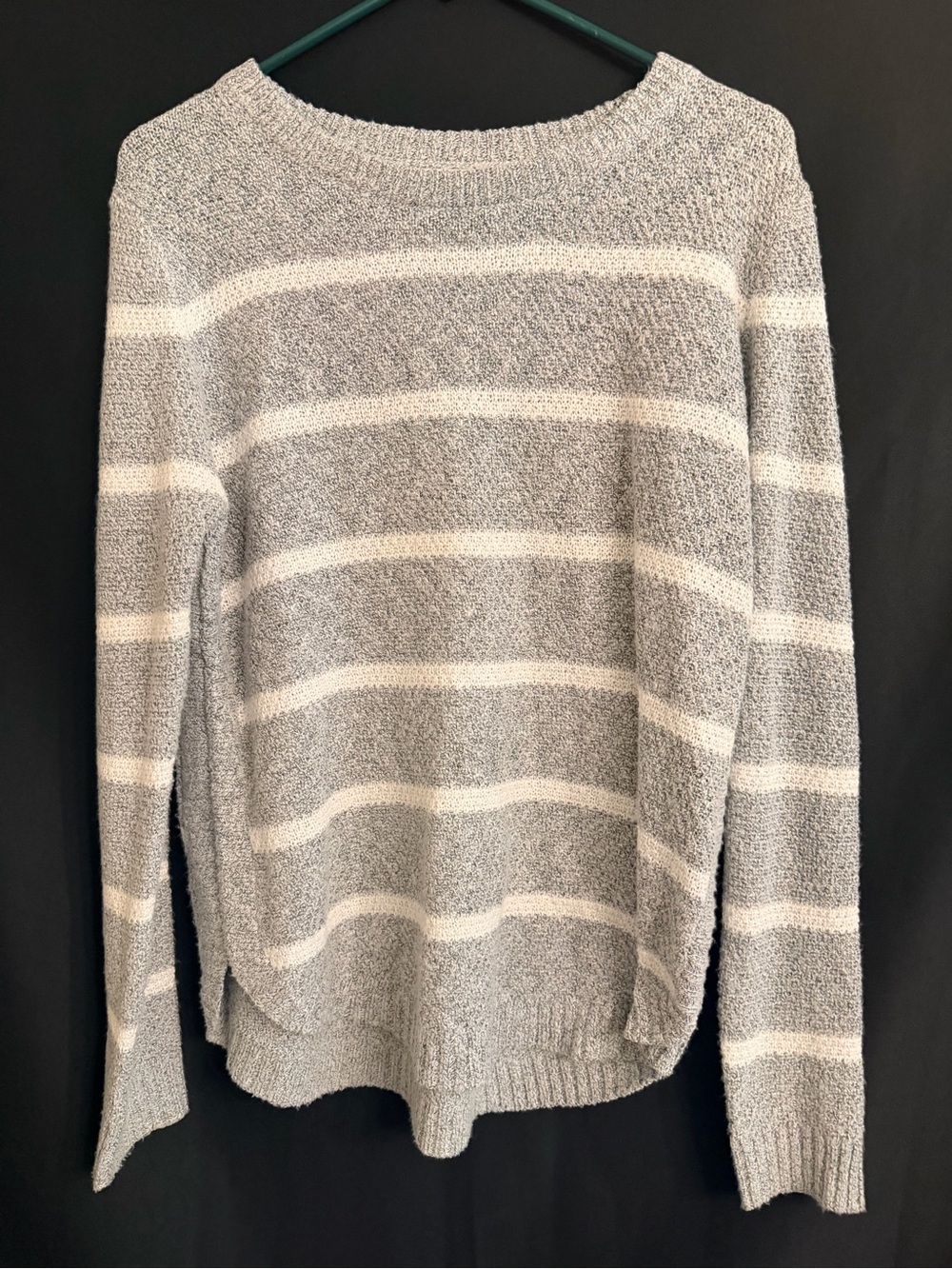 Staccato Grey and Cream Soft Striped Crewneck Sweater Size M